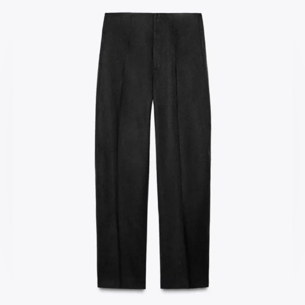 ZARA TAILORED LINEN BLEND HIGH RISE STRAIGHT LEG PANTS Black S